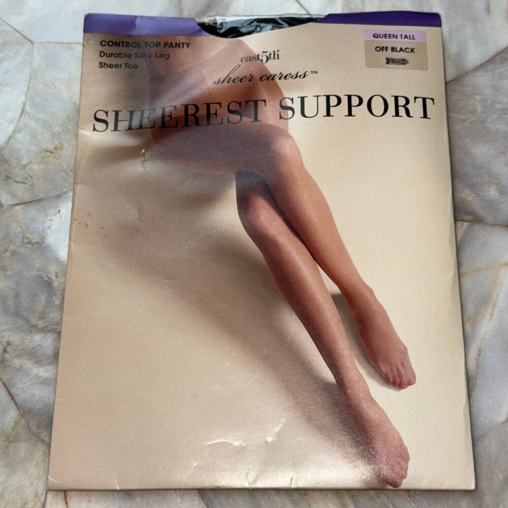 Vintage JC PENNEY Sheerest Support PANTYHOSE queen tall Off BLACK Control Top